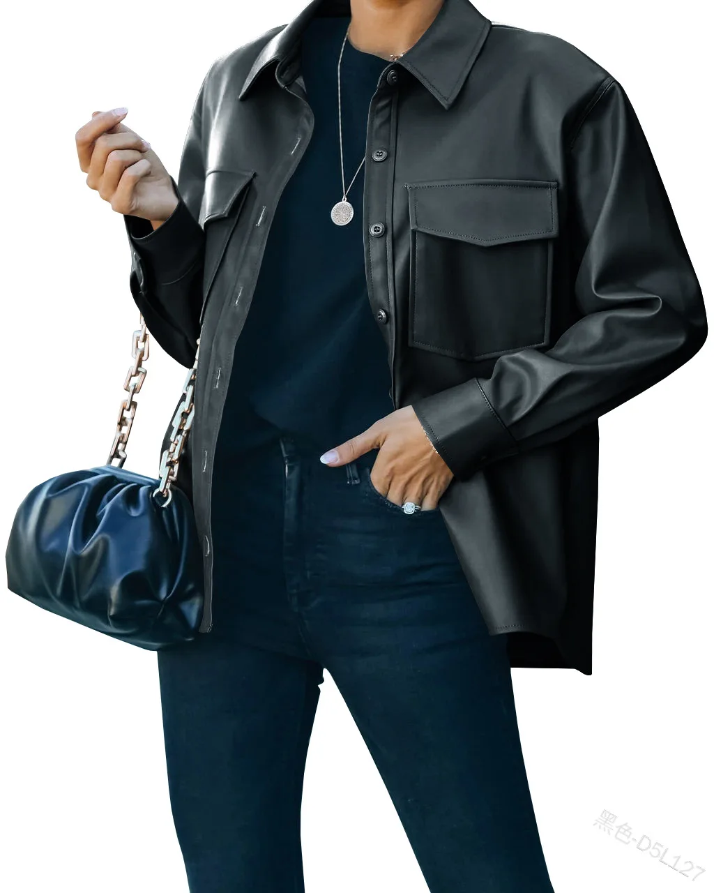 

Women Jacket Solid Color Polo Collar Coat Women's Autumn New Single-Breasted Pocket Casual Coat Jackets