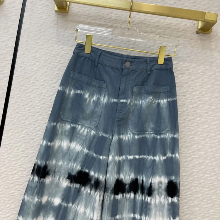 spring and summer 2021 women's new retro art tie-dye printing gradient high waist straight jeans