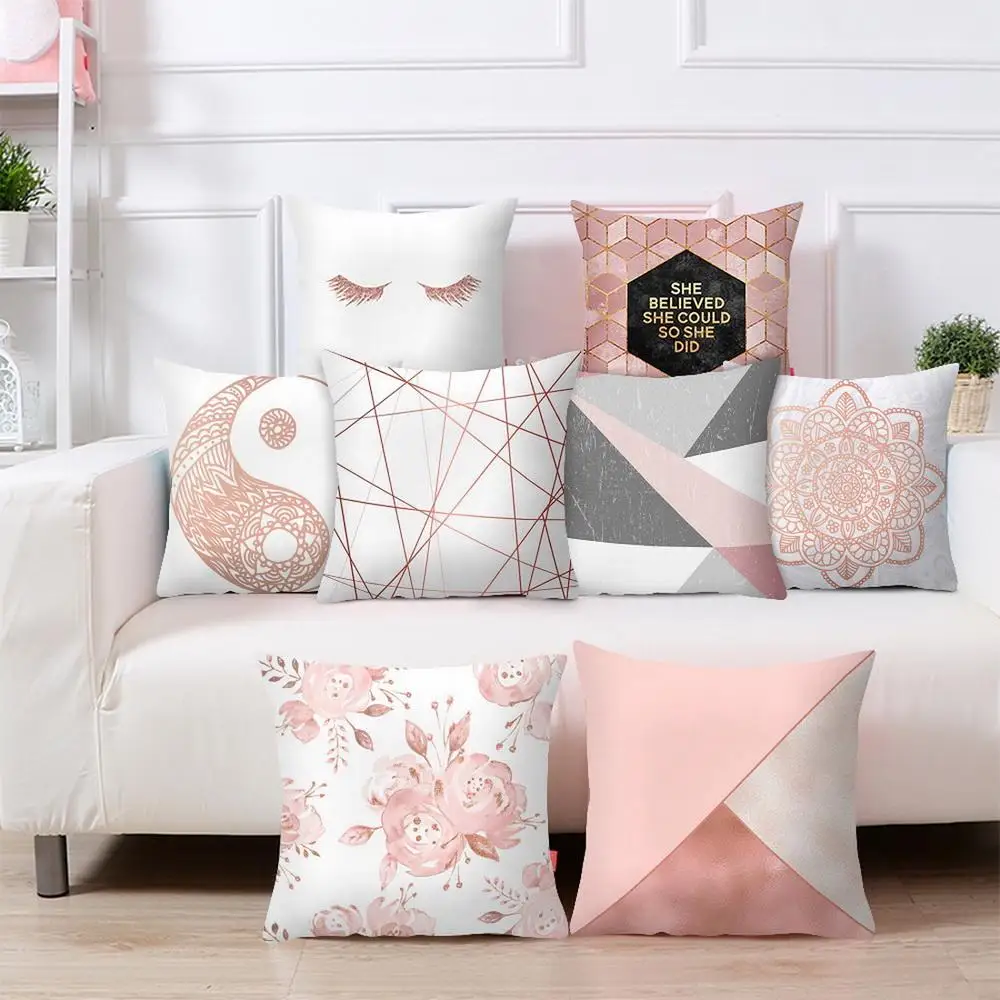 

24 Rose Gold Square 45x45cm Cushion Cover Geometric Dreamlike Pillowcase Polyester Decorative Throw Pillow Cover New