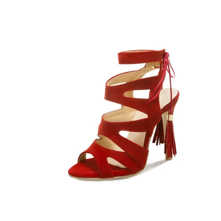 

Fish mouth sandals women's new large super high heel thin heel lace women's shoes