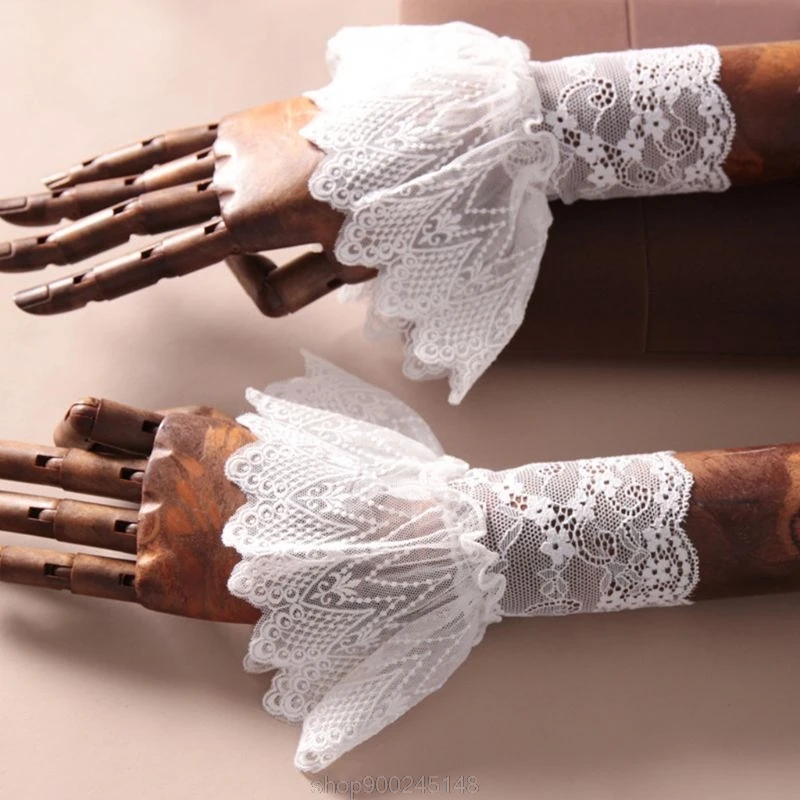 

Women Lotus Leaf Fake Sleeves Crochet Floral Lace Pleated Ruffles Horn Cuffs Decorative Sunscreen Wrist N17 20 Dropshipping