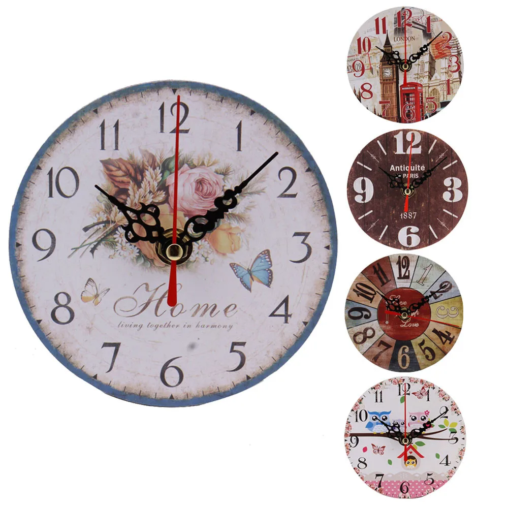 

1PCS Wall Clock Vintage Style Antique Wood Wall Clock for Home Kitchen Office retro clock analog wall clock living room bedroom