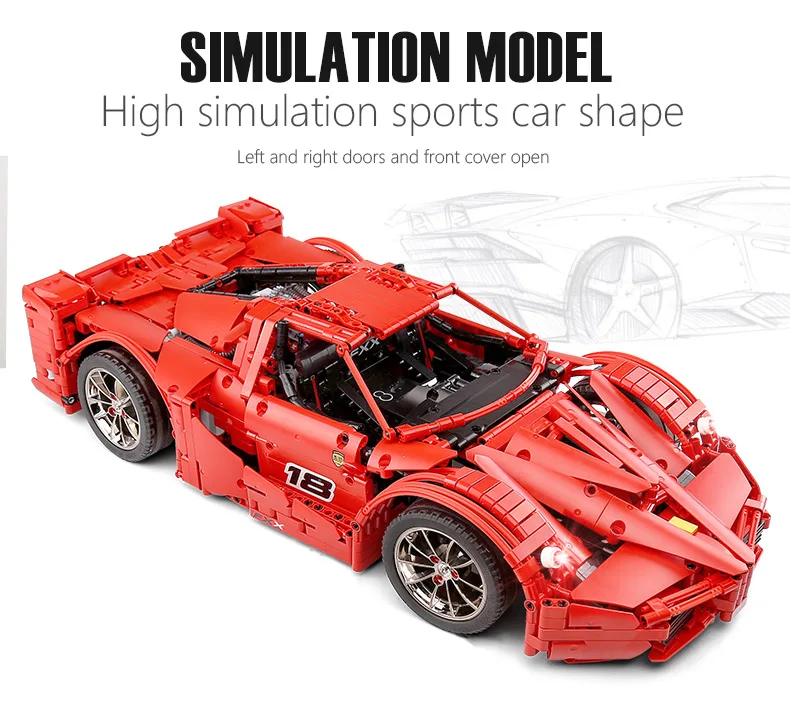 Yeshin 13085, функциональная Автомобильная машина FXX, Спортивная скоростная Гоночная машина, модель 1:8 автомобиля, детские рождественские подарки, строительные блоки