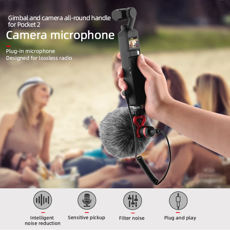 Wired Condenser Microphone Live Vlog Video Recording Windproof Mic for DJI Pocket 2 Do-It-All Handle Gimbal Camera Accessory