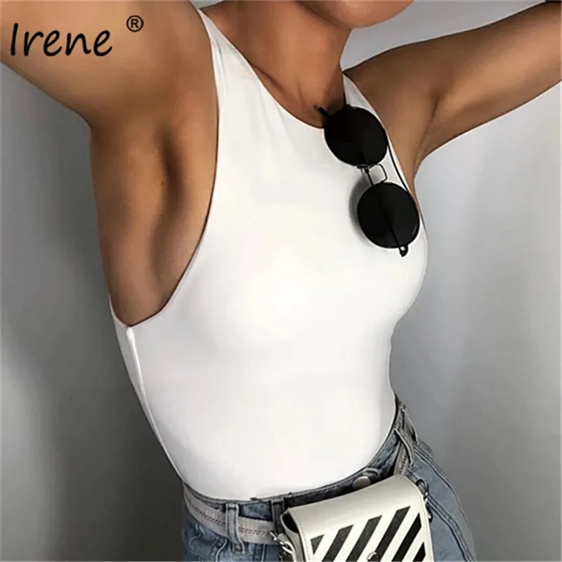 

Irene O Neck Skinny Bodysuit Women Off Shoulder Casual Solid Summer Sleevelesse Tops 2021Bodycon White Sexy Jumpsuit Rompers