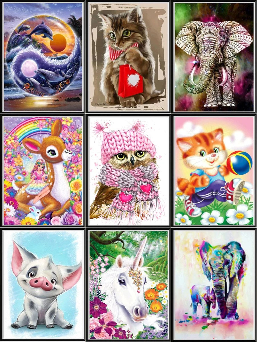 

5d Diy Diamond Painting Animal Embroidery Cross Stitch Mosaic Home Decor Sticker Handmade Round Diamond Crafts