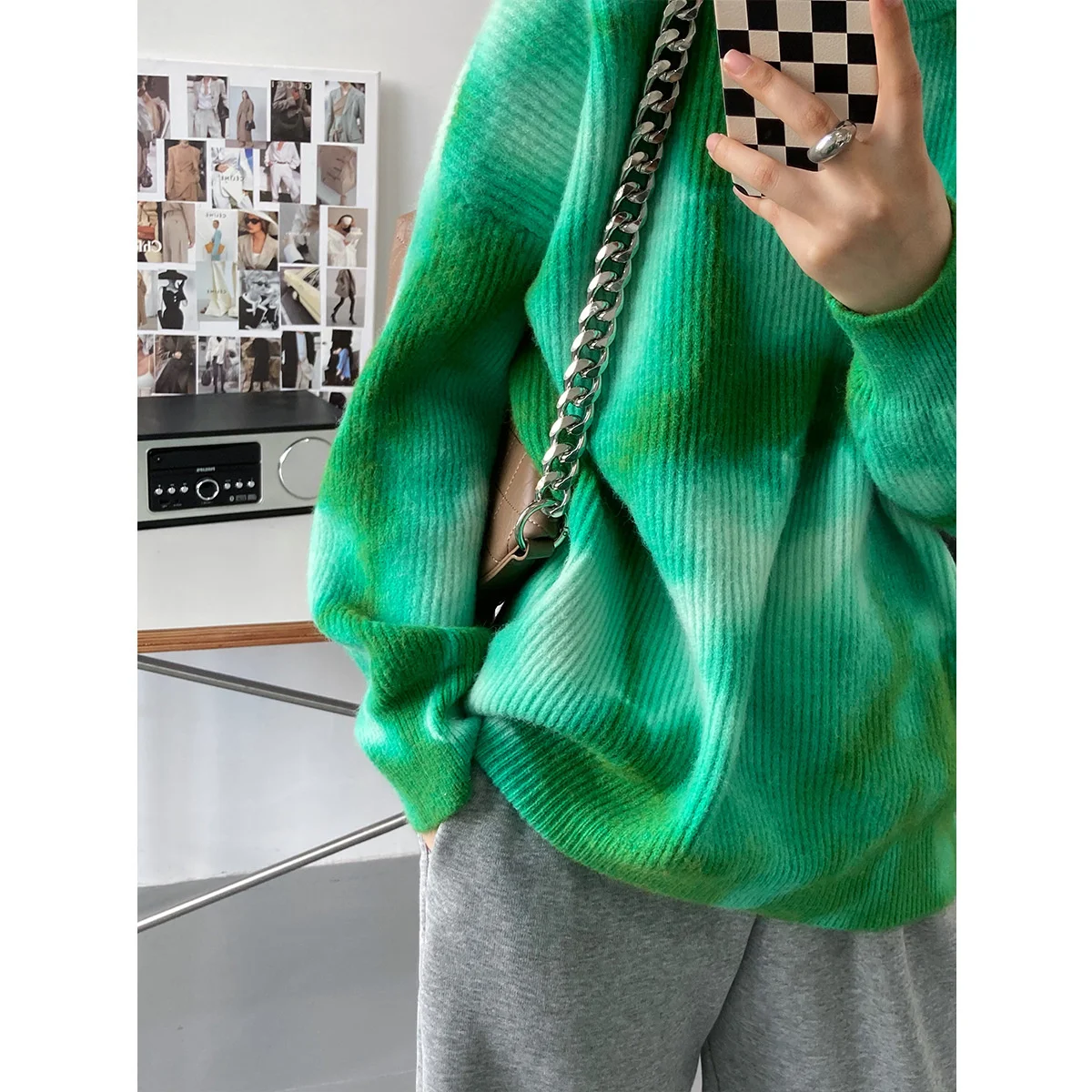 

Mooirue Tie Dyed Sweater Women 2021 New Autumn And Winter Green Blue Sweater Bottomed Top Jumpers