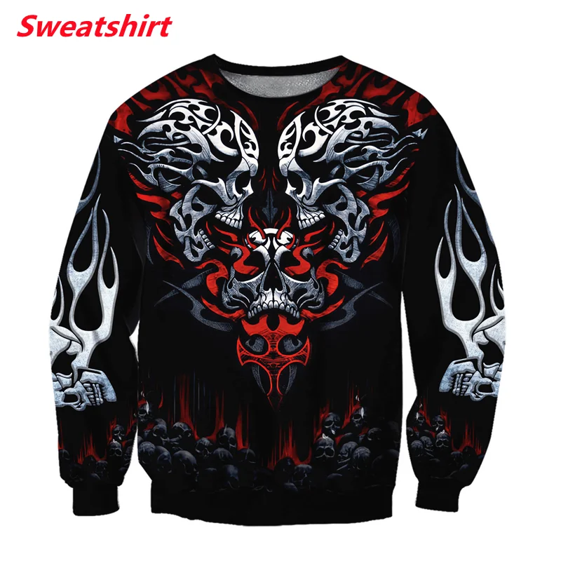 Новинка Забавный пуловер с сердцем и черепом тату толстовка 3D принтом Осенняя
