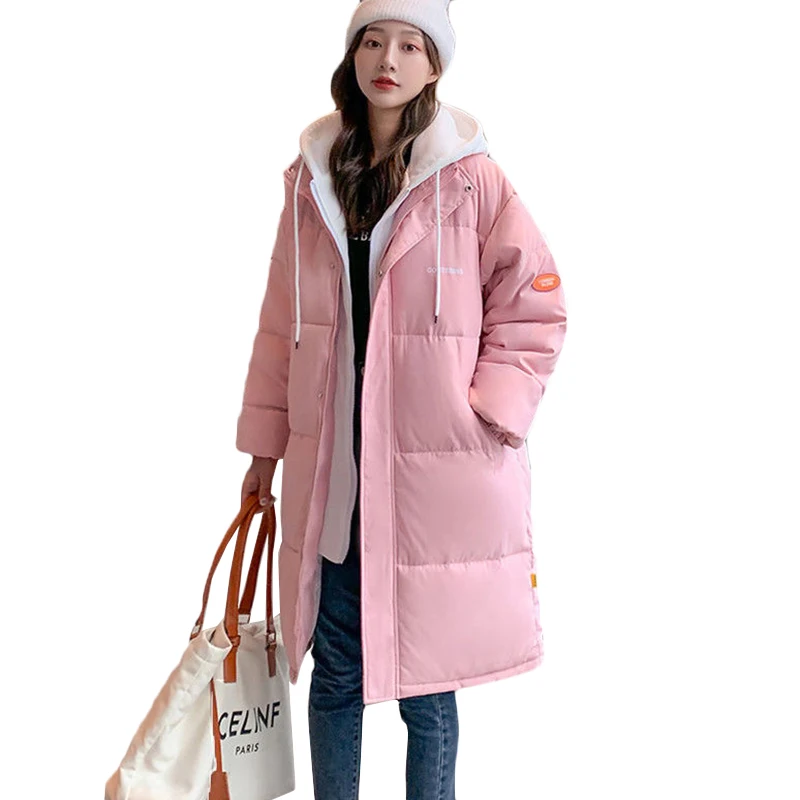 

2021 New Plus Size Women's Long Down Cotton Jacket Winter Warm Cold-proof Outerwear Casual Hooded Windproof Parka Overcoat 90KG