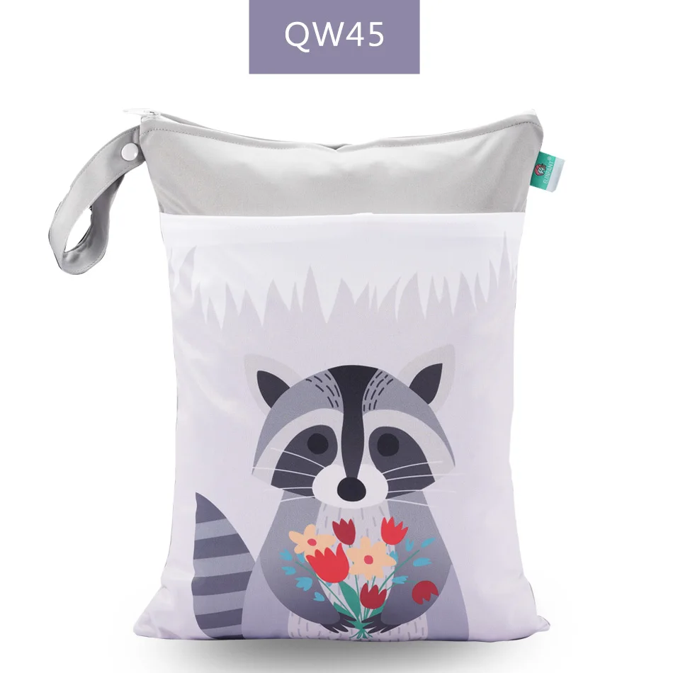 QW45-wet bag Elinfant 1 шт. многоразовая водонепроницаемая сумка для подгузников с модными принтами влажная сухая сумка для подгузников с двойным карманом тканевые сумки с ручками 30*40 см - Цвет: QW45-wet bag
