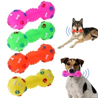 1pcs colorful pet dog cat toy puppy sound polka dot squeaky toy rubber dumbbell chewing funny toy for dogs drop shipping