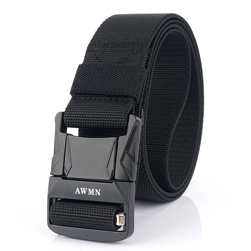 

DHL 50Pcs Elastic Men's Belt Outdoor Tactical Canvas Thick Belt Pluggable Durable Metal Buckle Quickly Unlock Trouser Pants Belt