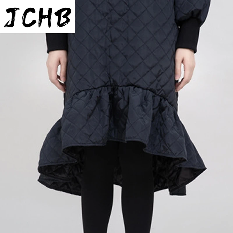 

SHZQJCHB 2021 Autumn Winter Loose Padded Dress Women Turtleneck Ruffled Trumpet Midi Dress Patchwork Long Sleeve Chic Dresses