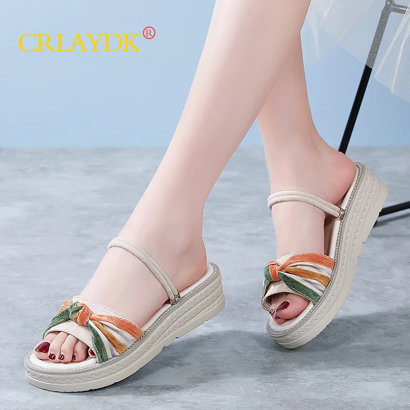 CRLAYDK Women's Slide Sandals Outdoor Indoor Wedge Slippers Slip on Strap Girls Casual Shoes Summer Non Slip Ladies Pantoufle