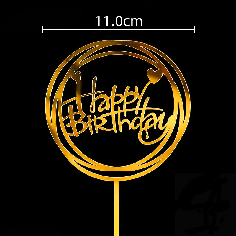 10 шт. зеркальные золотые черные розовые акриловые топперы для тортов счастливая