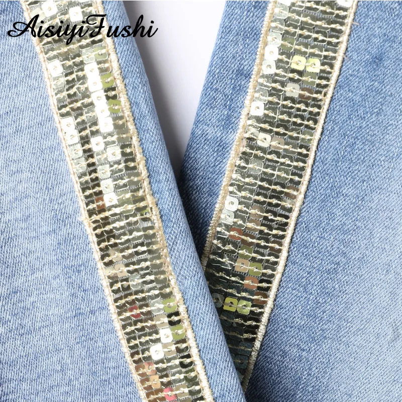 Джинсы женские с пайетками полосками по бокам|Узкие джинсы| |
