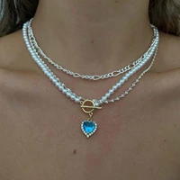 korean elegant heart shape crystal simulated pearl necklace for women bohemia ot buckle choker fashion bead jewelry party gift