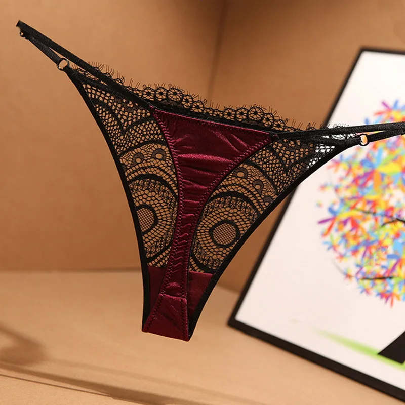 

Thin Belt Satin Panties Lace Low Waist Thongs Transparante Underwear Women Seamless Underpant Lingerie Seduction Sexy Panties