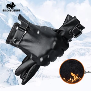 BISON DENIMтеплые зимние перчатки для мужчин с сенсорным экраном, ветрозащитные водонепроницаемые мужские перчатки из искусственной кожи, перчатки для езды на велосипеде S069
