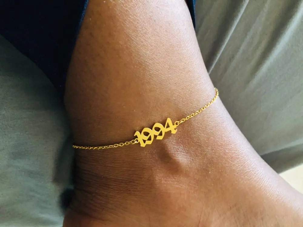 Браслеты на ногу из нержавеющей стали под розовое золото с цифрами 1990 2019|Анклеты|