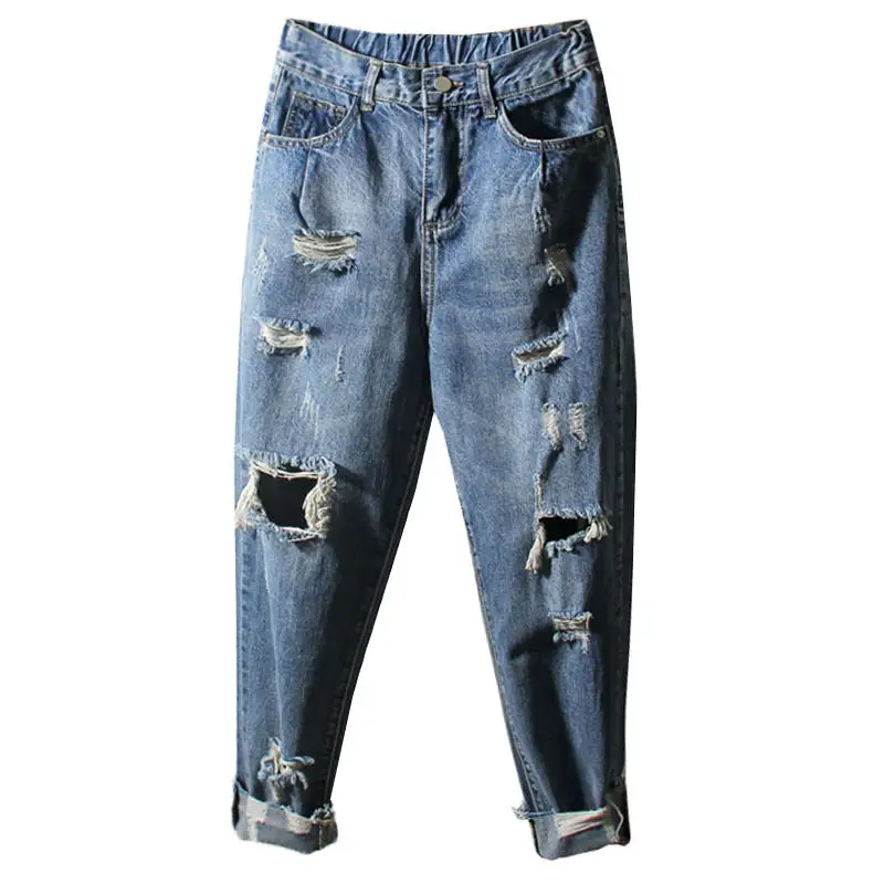 

Ripped Hole Jeans For Women Clothes Casual Stretch High Waist Denim Jeans Pants Female Loose Straight Plus Size Mom Jeans Q2495