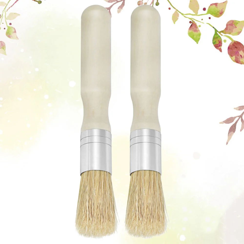 

2pcs Stencil Brush Round Head Wooden Handle Small Brush Mane Painting Brush Oil Acrylic Painting Supplies (Beige)