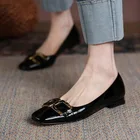 Туфли-лодочки женские из лакированной кожи, плоская подошва, квадратный носок, без застежки, классические лоферы, 9380N, весна-осень