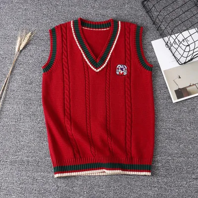 

2020 New Christmas Red Sweater Japanese Jk Uniform Loose Sweater/vest Pullover Vest Soft Girl Girl Couple Autumn And Winter Tops