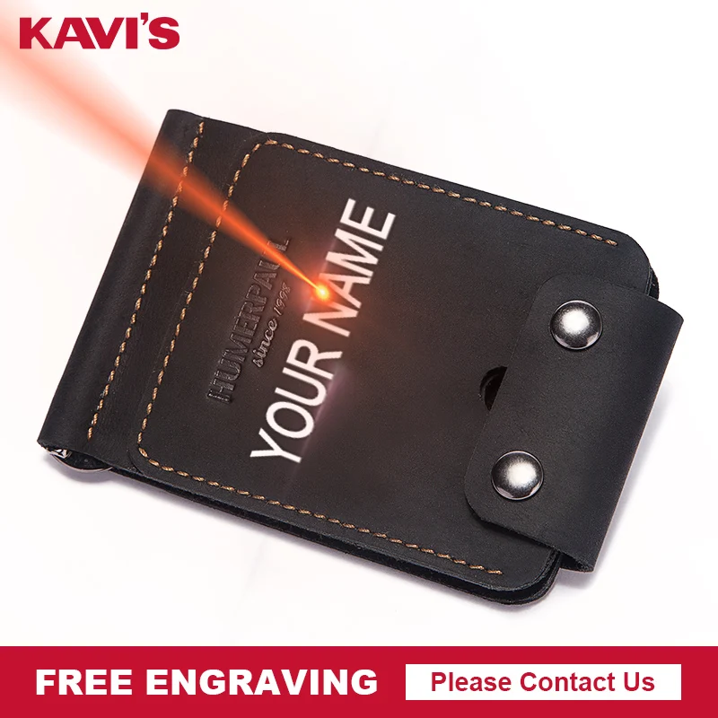 

KAVIS Leather Money Clip Fashion Slim Men Women Genuine Leather Male Purse Billfold Wallet Credit Card Holder Case DIY Engraving