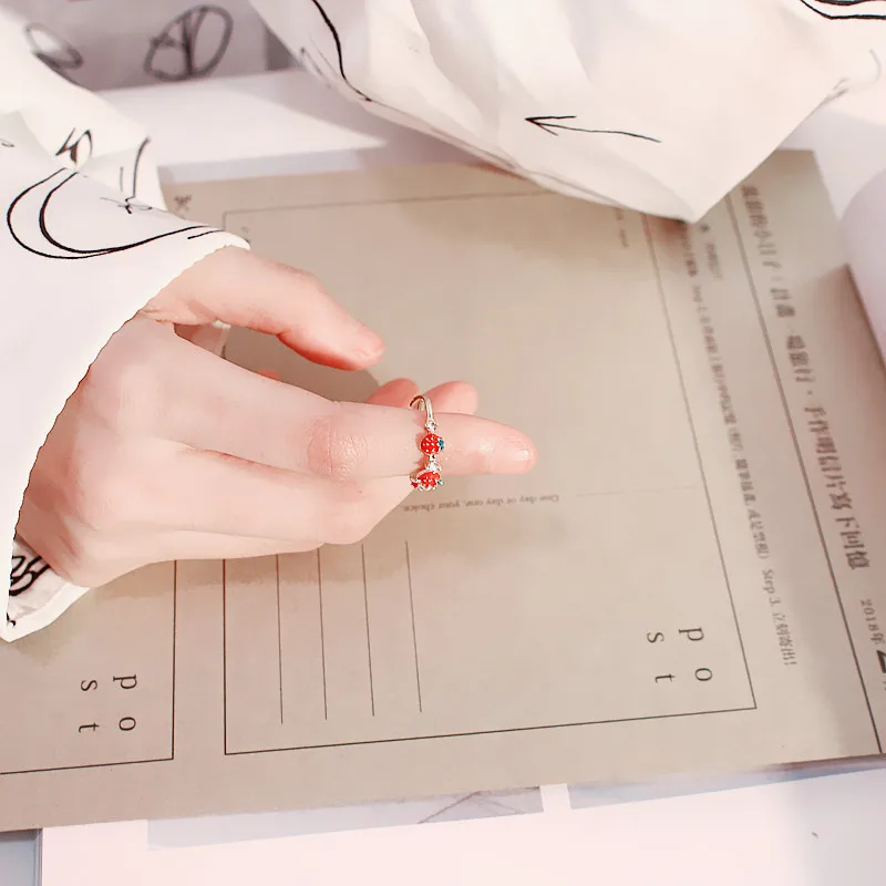 

2021 Trendy Cute Red Strawberry Diamond Opening Ring Women Sweet Party Adjustable Ring