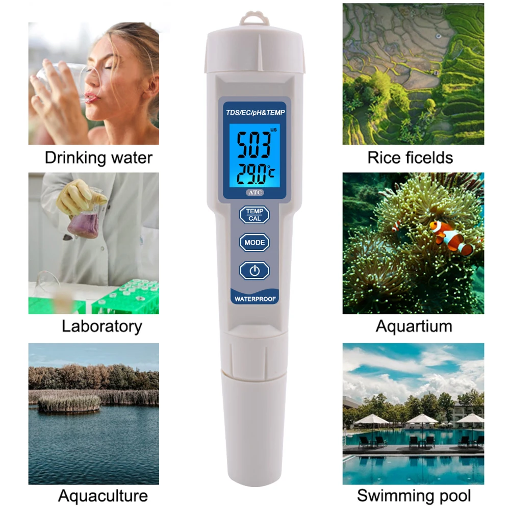 

PH-3580 Digital PH Meter 4 in 1 PH/TDS/Temp/ EC Tester Conductivity Monitor Water Quantity Test Tool TDS Analyzer for Aquarium