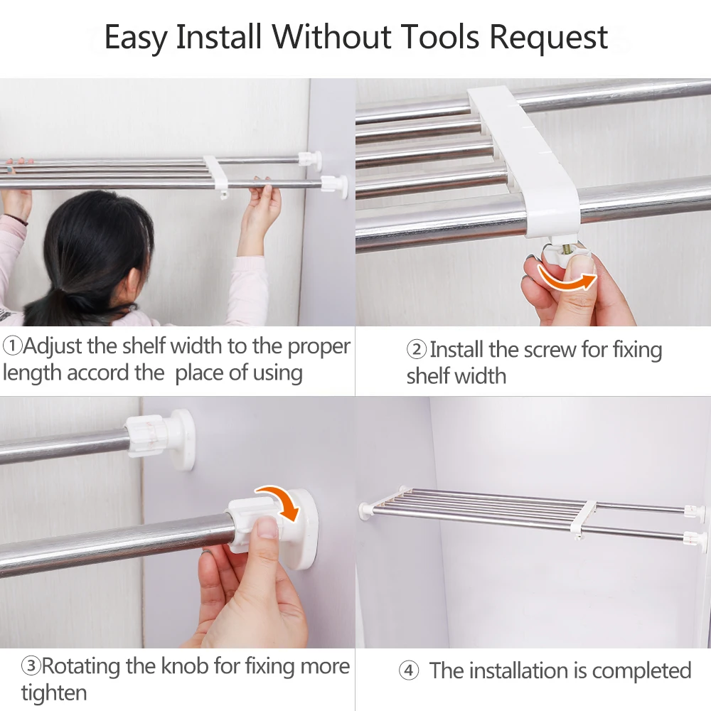 

Expandable Closet Organizer Storage Shelf Wall Mounted Kitchen Rack Space Saver Wardrobe Telescopic Shelves Cabinet Holder Shelf