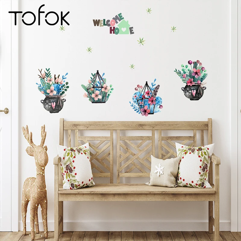 

Tofok свежие растения в горшках настенные стикеры пасторальная детская комната гостиная роспись наклейки домашняя Детская комната Декор для ...