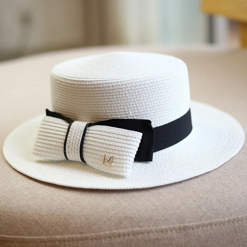 

Summer Women Boater Beach Hat Female Casual Panama Hat Lady Ribbon Classic Bowknot Flat Sun Hat Women Fedoras Travel