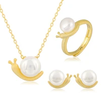 meibapj real 925 sterling silver natural pearl golden snail set jewelry making diy empty tray necklace earrings ring for women