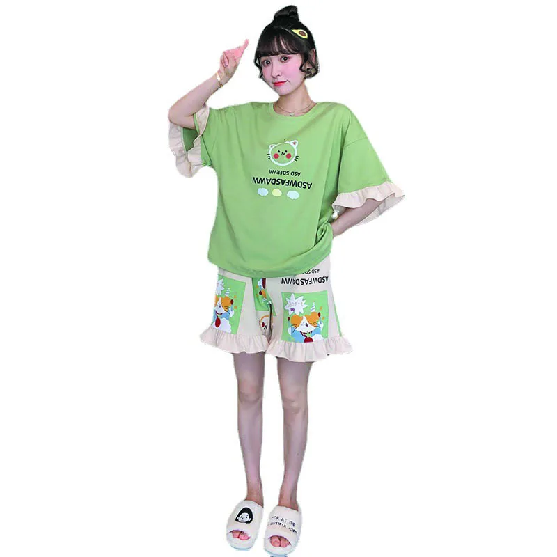 

Pliktea 2021 Summer Home Suits With Shorts Women SleepWear Loose Atoff Home Clothes Suit With Shorts Pajamas For Women Home Suit