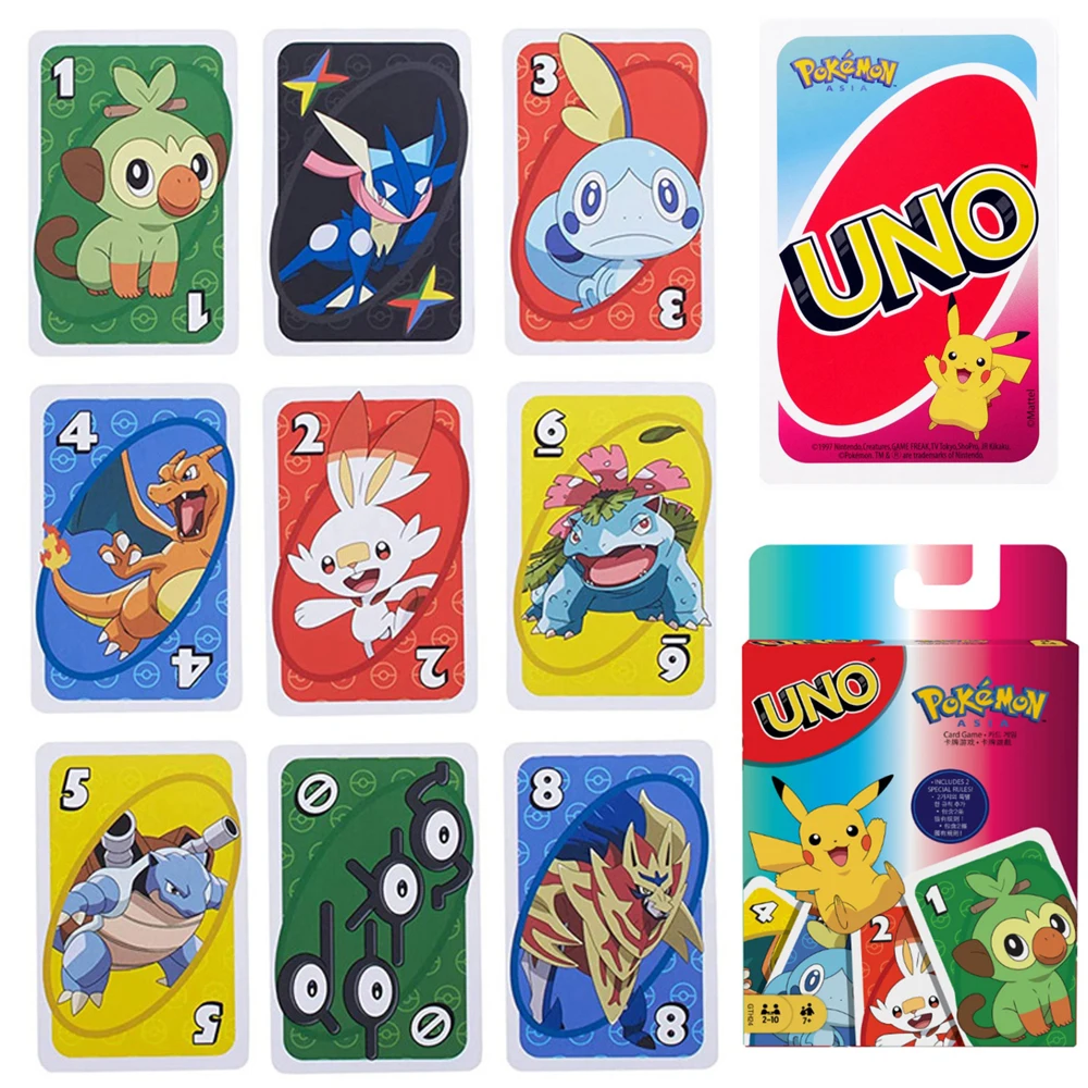

UNO Pokemon Card Game Mattel Games Genuine Family Funny Entertainment Board Game Fun Poker Playing Toy Gift Friend Together