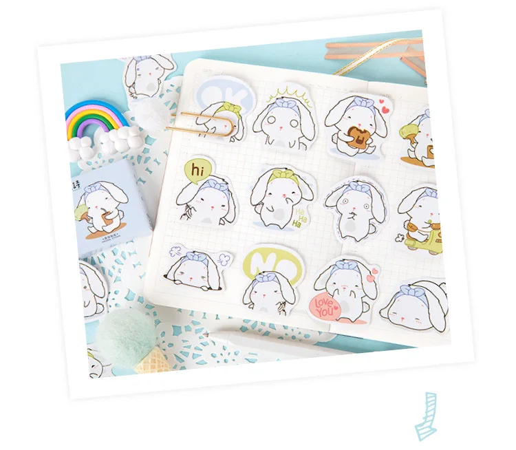 Мохамм 45 листов Kawaii мультфильм милый белый кролик Васи Маскировочная наклейка Скрапбукинг Девушка школьные принадлежности канцелярские принадлежности