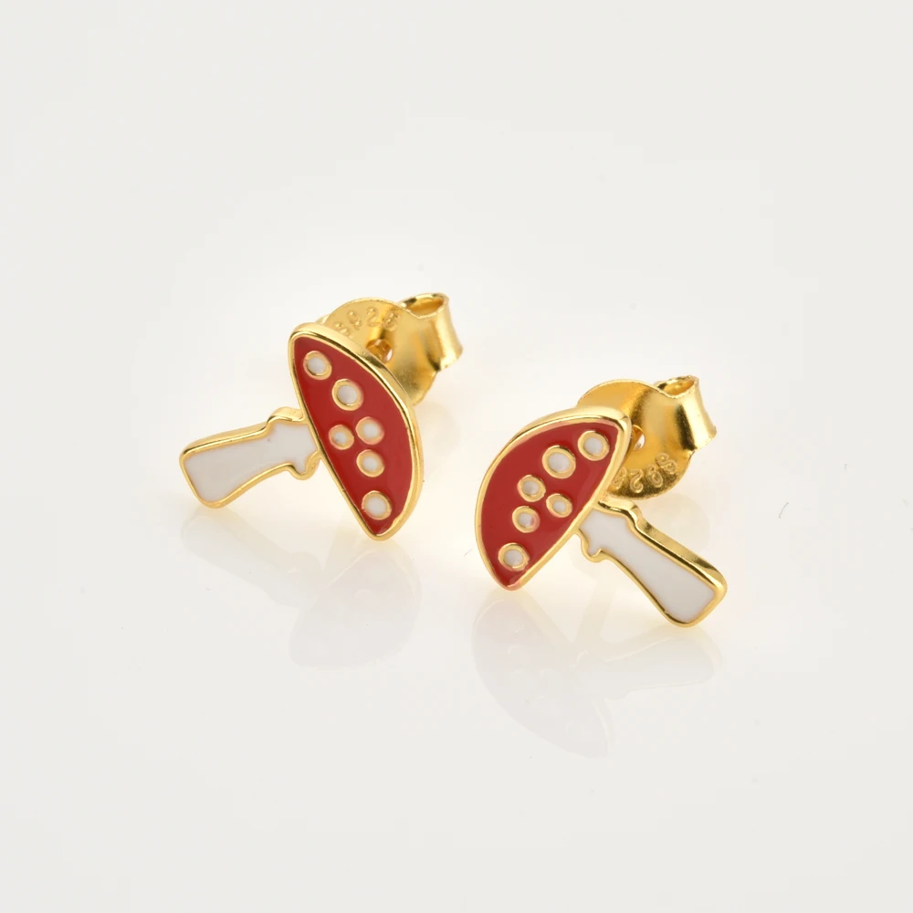 ANDYWEN 925 Sterling Silver Gold Low Price Mushroom Pumpkin Maple Leaf Apple Stud Earring Piercing Clips Clearance Sales | Украшения и