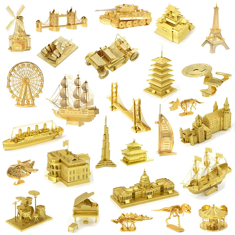 

3D Metal Puzzle Brass Gold boat building Musical instrument dinosaur model KITS Assemble Jigsaw Puzzle Gift Toys For Children