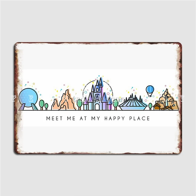 Векторный тематический парк Орландо с надписью Meet Me At My Happy Place иллюстрация дизайн