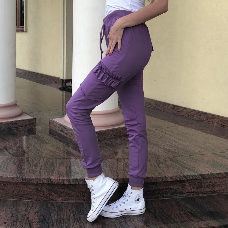 Осенние и зимние Новые однотонные Свободные повседневные брюки с бахромой по