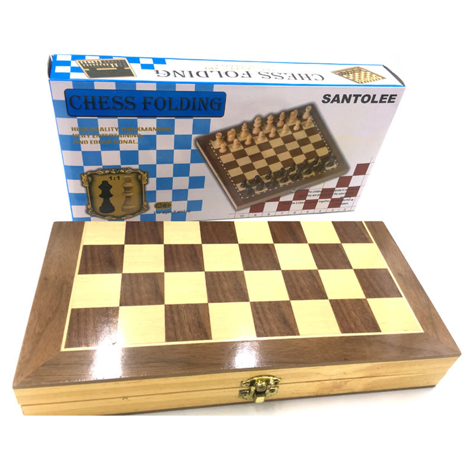 

Wooden Chess Game Set Lightweight Educational Toy Kit Magnetic Backgammon Checkers Ancient Chess for Adults and Children