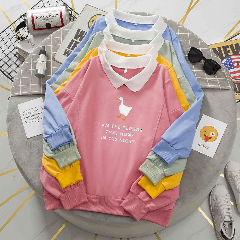 Осенняя тонкая Толстовка большого размера с воротником в стиле Харадзюку |