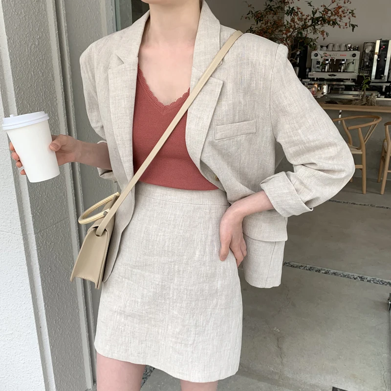 Винтажная Женская юбка костюм однобортный пиджак и юбка-карандаш уличная