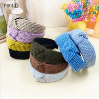 proly new fashion autumn winter headband for women warm soft knitted hairband wide side turban hair accessories wholesale