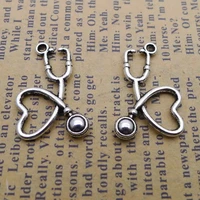 200pcs stethoscope charms 15mm x 22mm diy jewelry making pendant antique silver color