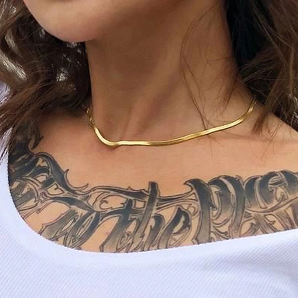 

Flat Snake Chain Chokers Stainless Steel Short Necklaces 14k Gold Personality Fashion Party Wedding Engagement Jewelry