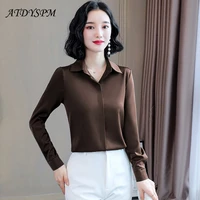 2021 spring hidden breasted women silk shirt casual female blouse tops long sleeve lapel shirts ol style women satin blouses