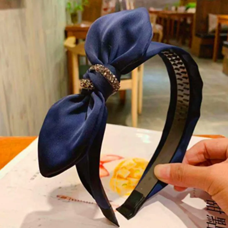 Темно синий Боковой Бант лентой с украшением в виде кристаллов женские Бутик